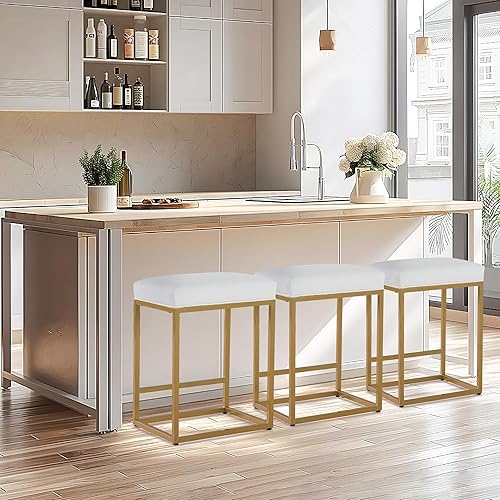 Miniatura 8 de ALPHA HOME Juego de 2 taburetes de bar de 24 pulgadas de altura de mostrador, taburetes de bar tapizados para isla de cocina, taburetes de mostrador