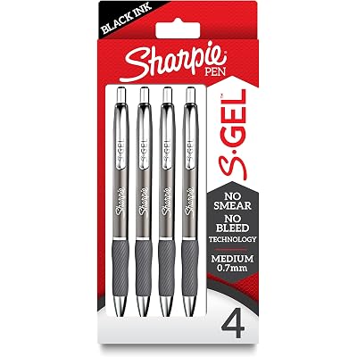 Sharpie S-Gel Pens, Sleek Metal Barrel, Gunmetal, Medium Point (0.7mm), Black Gel Ink, 4 Count