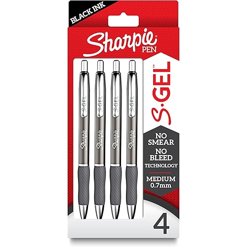 Sharpie S-Gel Gel Pens Sleek Metal Barrel Gunmetal Medium Point (0.7mm) Black Ink 4 Count