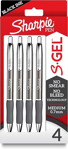 Sharpie S-Gel Pens, Sleek Metal Barrel, Gunmetal, Medium Point (0.7mm), Black Gel Ink, 4 Count