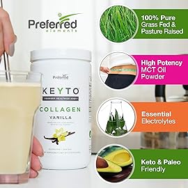 Keto Collagen Protein Powder with MCT Oil - Keto and Paleo Friendly Grass Fed and Pasture Raised Hydrolyzed Collagen Peptides - Fits Low Carb Diet and Keto Snacks - KEYTO Vanilla Flavor