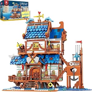Reobrix 66007 Fishing House Building Blocks Set with Light, Medieval Street View Model Kit, Medieval Store Building Toy for Teens 14+ and Adults, Compatible with Lego, 2450 PCS