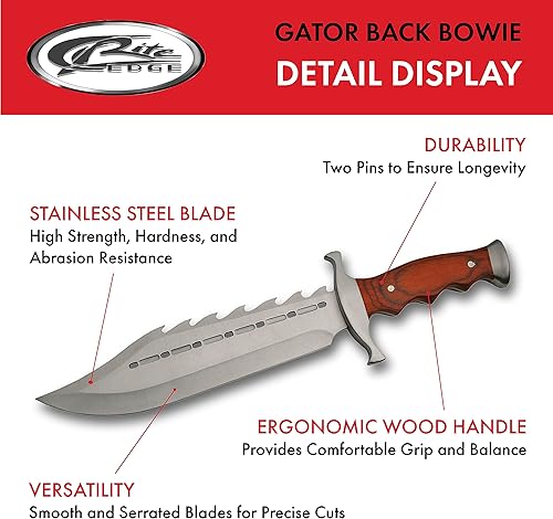 Miniatura 2 de SZCO Cuchillo Bowie de 15 pulgadas con funda – Cuchillo de caza de hoja fija para hombres con hoja de acero inoxidable Sawback, mango de madera roja