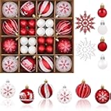 50Pcs Christmas Tree Ornaments - 2.36''/60mm Christmas Ball Ornaments Set for Xmas Tree Holiday Party Wedding Home Decorations (Red & White)
