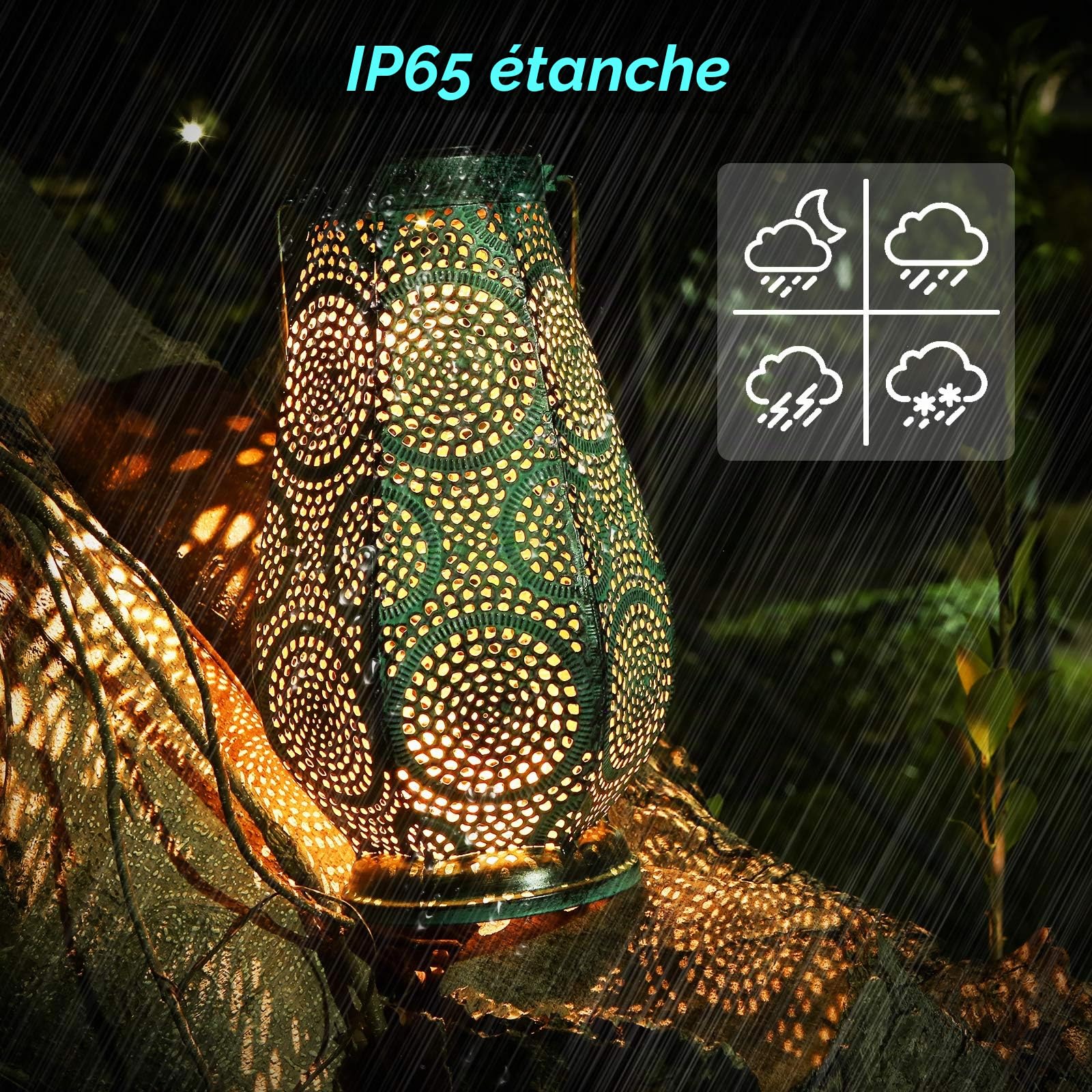 Lanterne Solaire LED pour Extérieur Grande, Lampes Solaires en Métal pour Suspendre Extérieur, Lanterne Solaire JOYCREATOR avec IP65 Étanche pour Jardin Terrasse Balcon Décoration (Turquoise/Large)