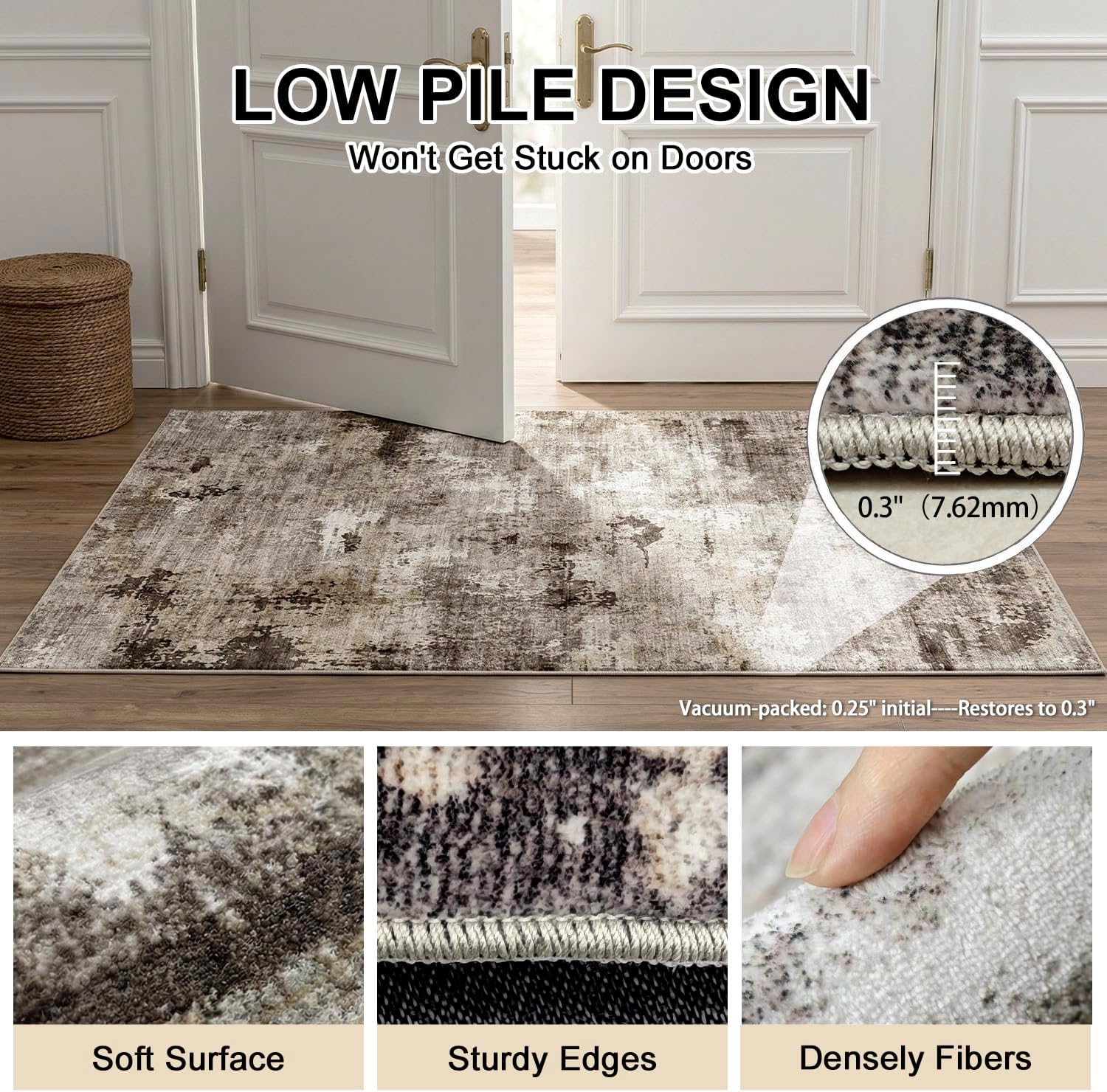 Washable Living Room Area Rug, 6'x9', Neutral Taupe image 4