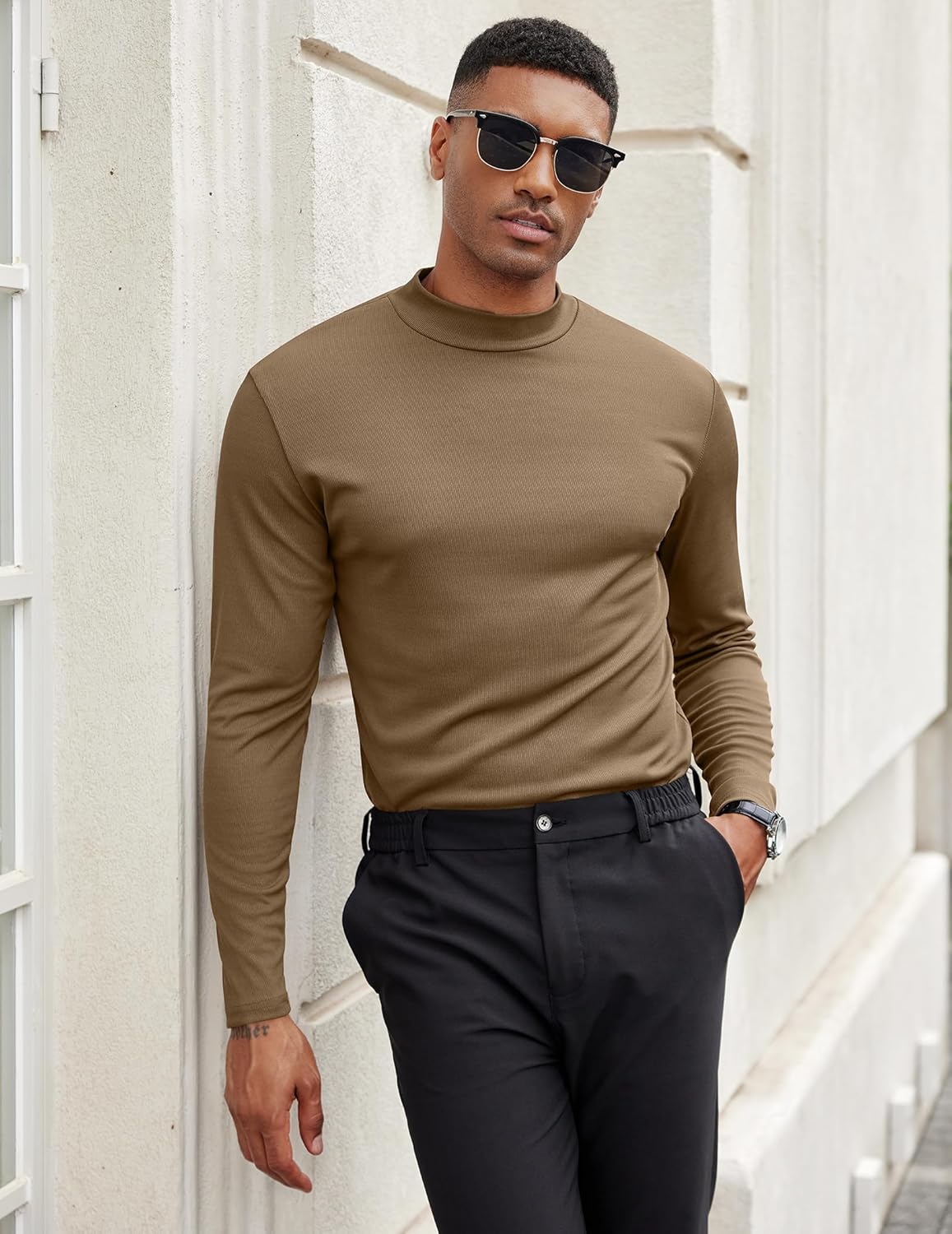 COOFANDY Men's Mock Turtleneck Long Sleeve Shirts Slim Fit Basic T-Shirt Lightweight Ribbed Pullover Sweater - Image 6