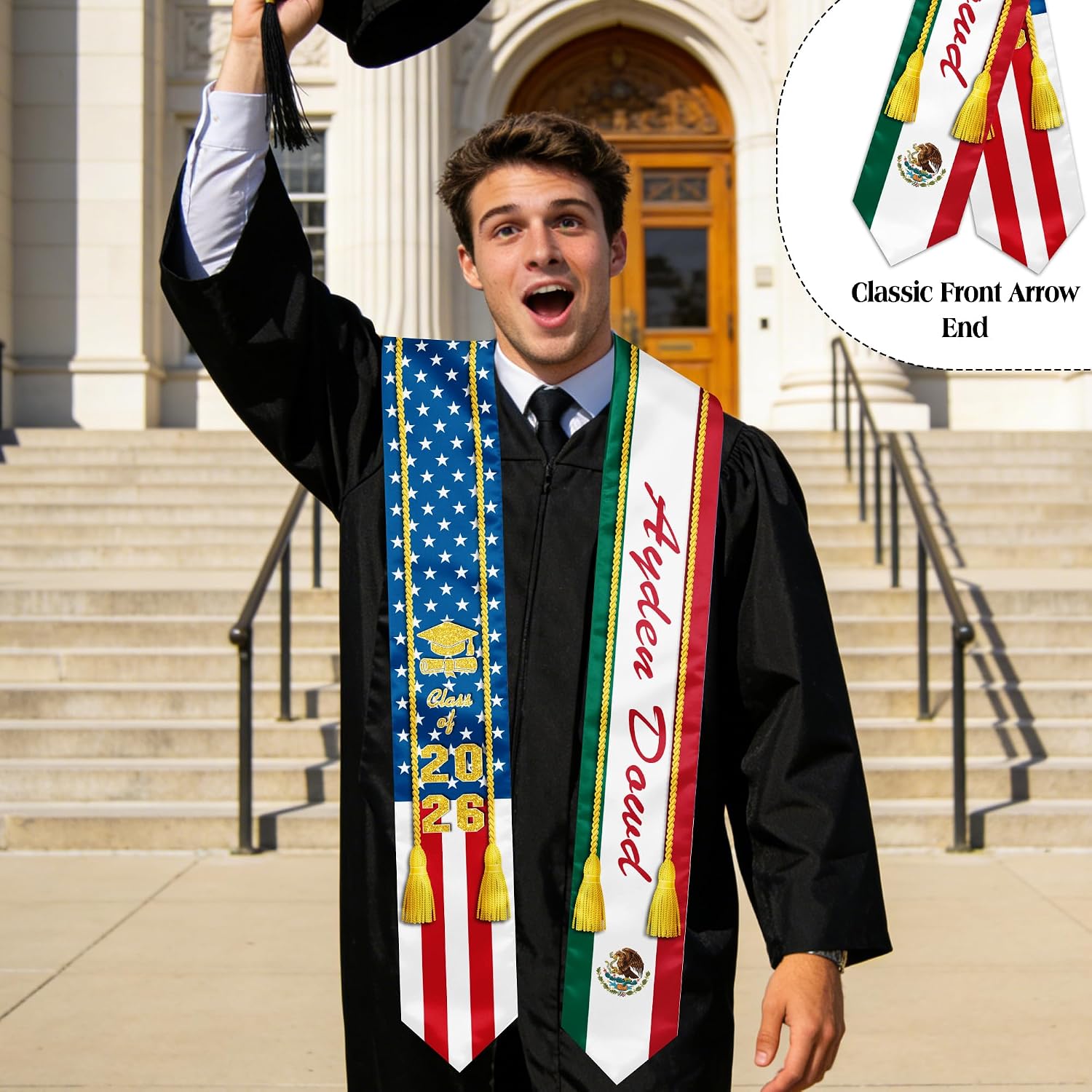 Mexico and American Flag Graduation Stole, Graduation Sash Scarf for International Students, 2026 Graduation Gifts