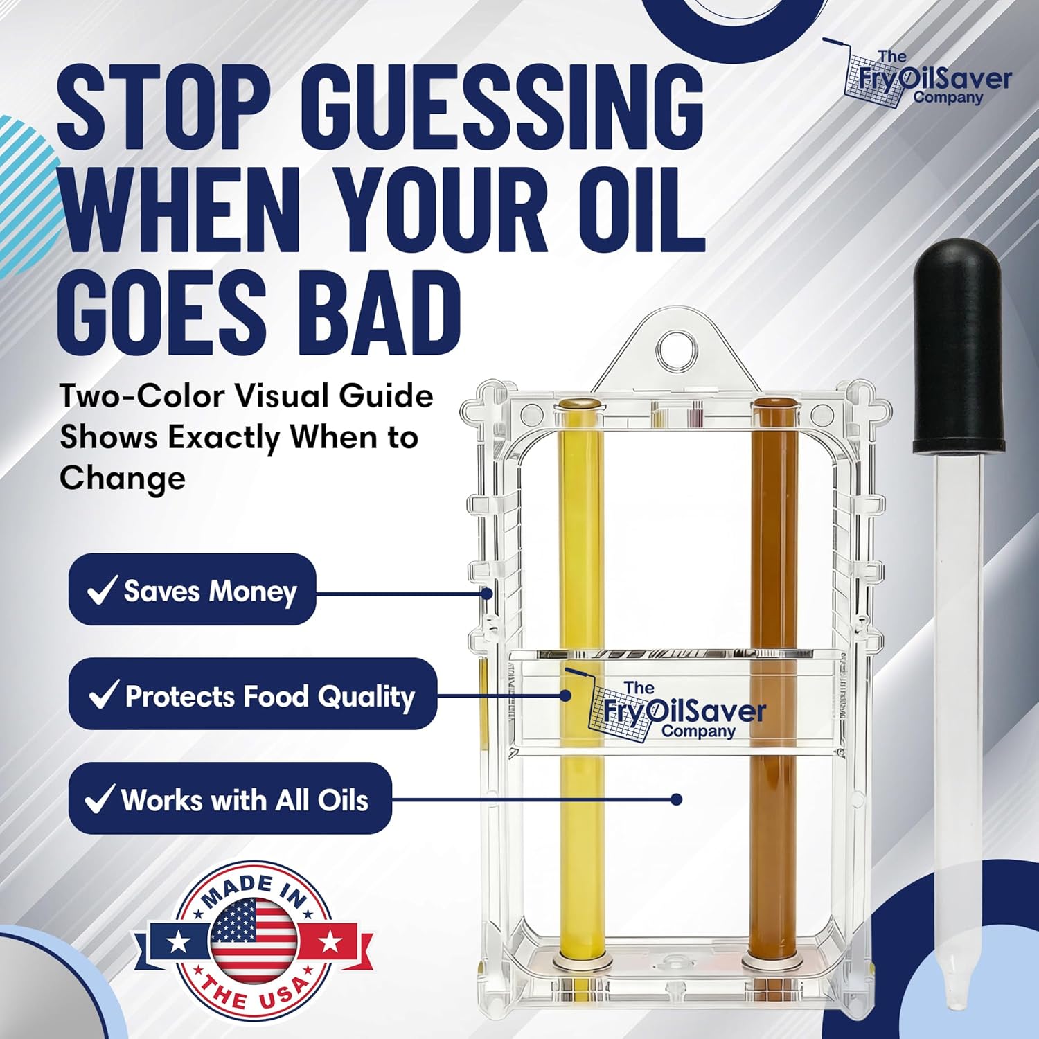 Fryer Oil Test Kit - Visual Two Color Analysis - Deep Fryer Oil Analysis Kit w/Eye Dropper - Monitor Frying Grease Quality for Kitchen, Restaurant, Food Truck - FC3017B FMP 538-1000 by FryOilSaver Co