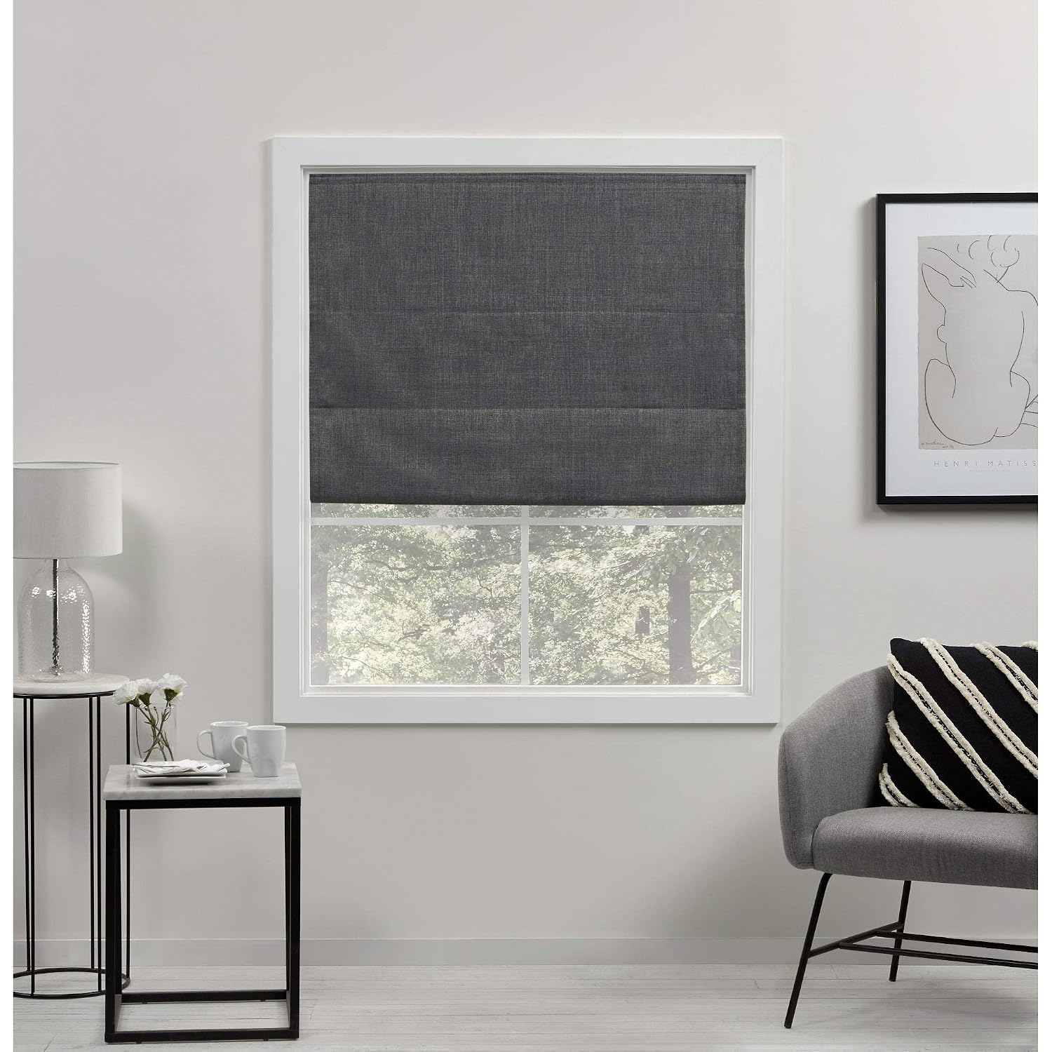 Exclusive Home Curtains Acadia 100% Blackout Polyester Roman Shade, 23"x64", Grey