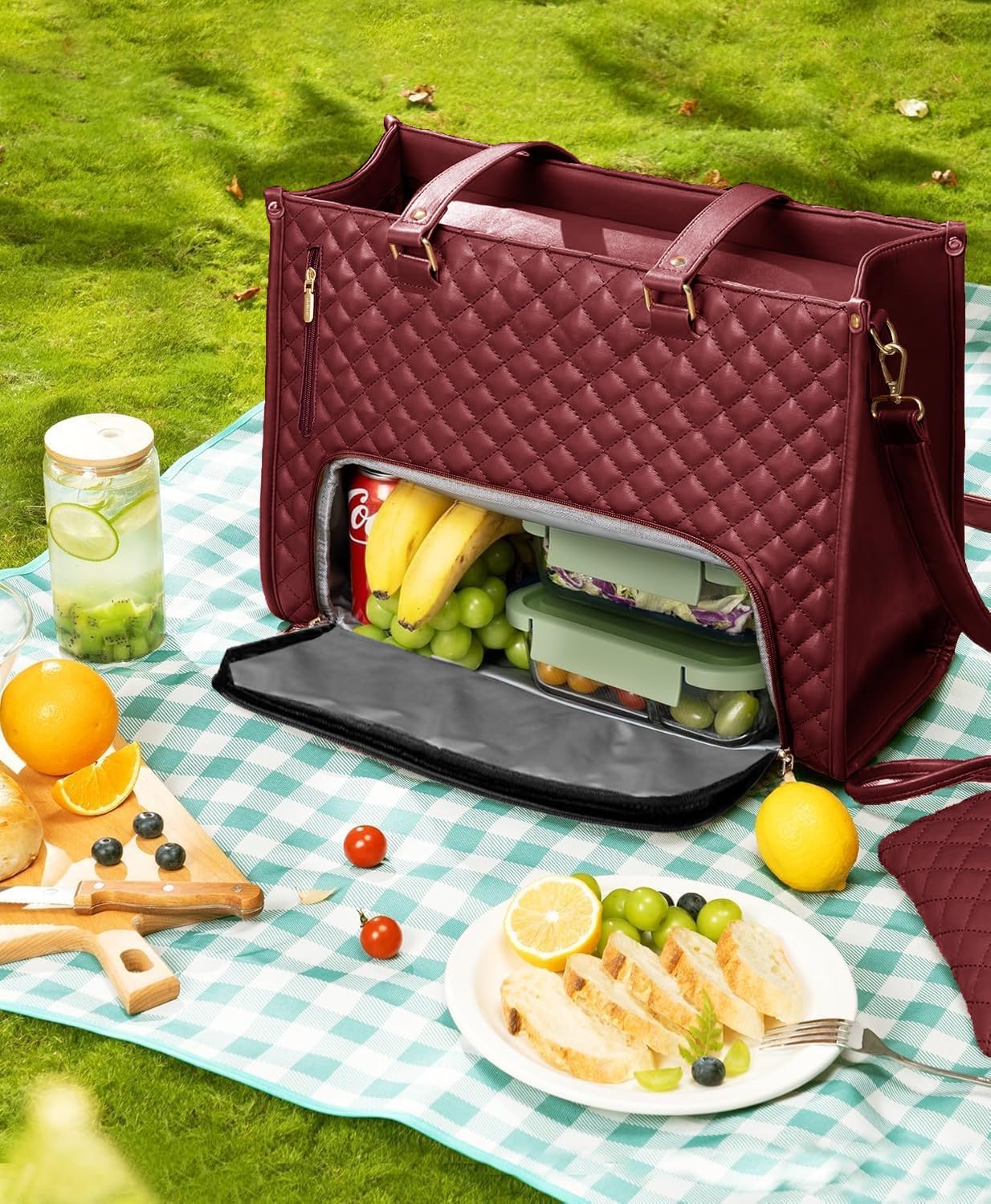 Lunch Tote Bag for Women, 15.6 Inch Laptop Work Bag with Insulated Lunch Box Compartment & Purse Large Capacity Quilted
