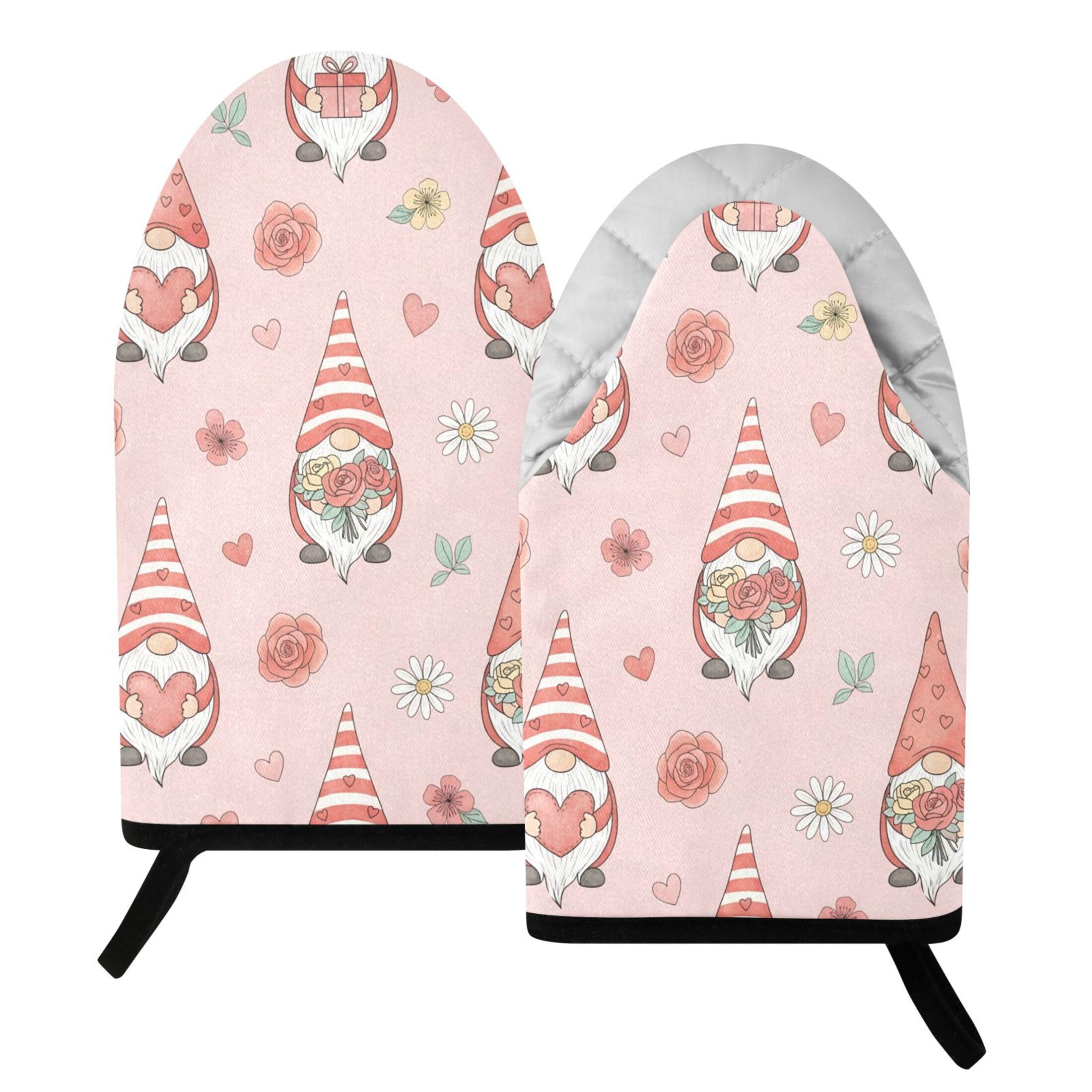 Kutsu Gnomes Oven Mitts for Kitchen, Heat Resistant Cotton Oven Gloves for BBQ Baking Cooking, Breathable Kitchen Essentials, 2 pcs