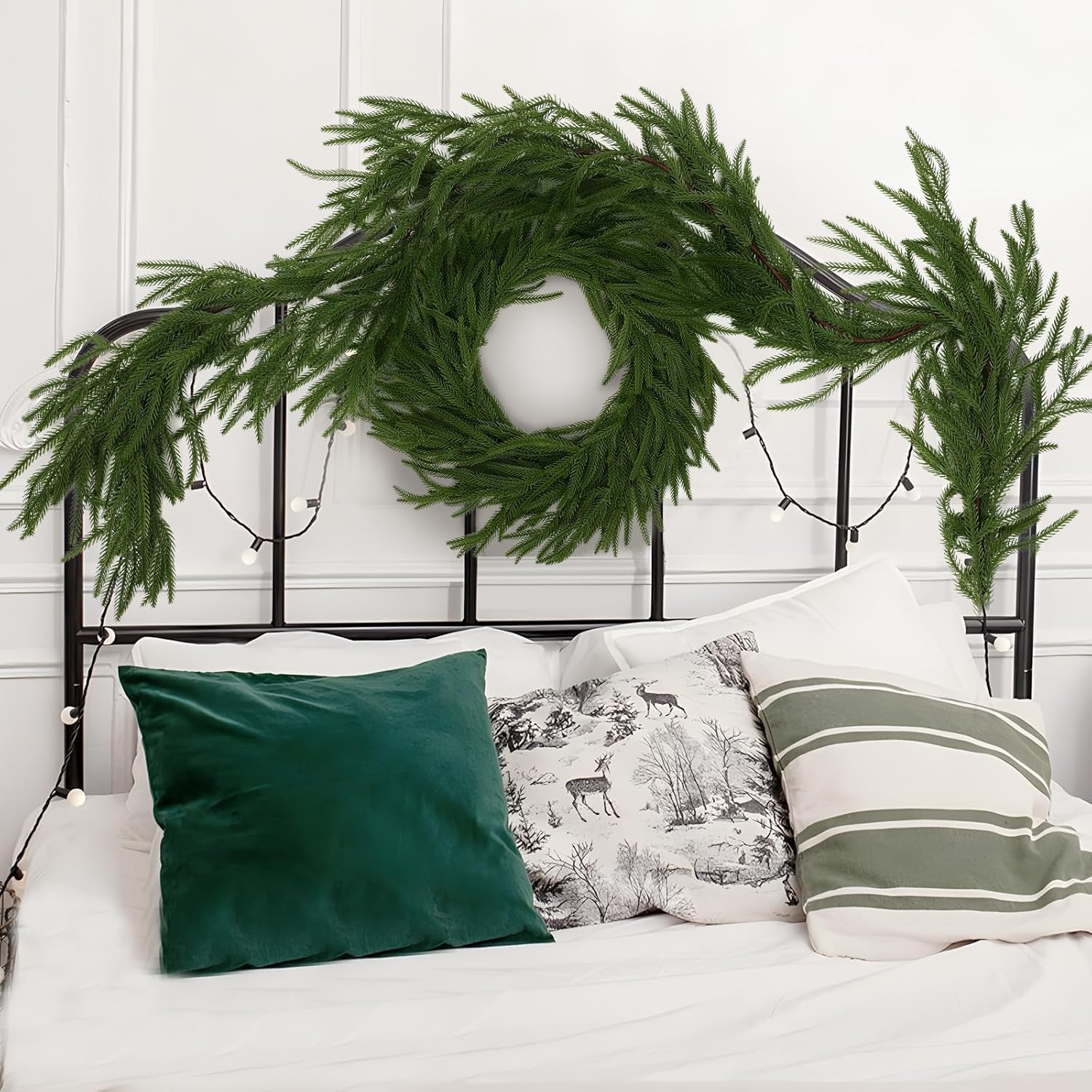 2Pcs 6Ft Artificial Norfolk Pine Garland, Real Touch Pine Greenery Garland for Christmas Decorations, Table, Mantle, Wall, Indoor & Outdoor Christmas Decor (2) - Image 9