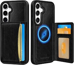 Uppuppy for Samsung Galaxy S25/S24 Wallet Case with Card Holder,Black | Compatible with MagSafe,4 Card Holder PU Leather, Cute Aesthetic Style, Foldable Stand Design for Men Women Girls