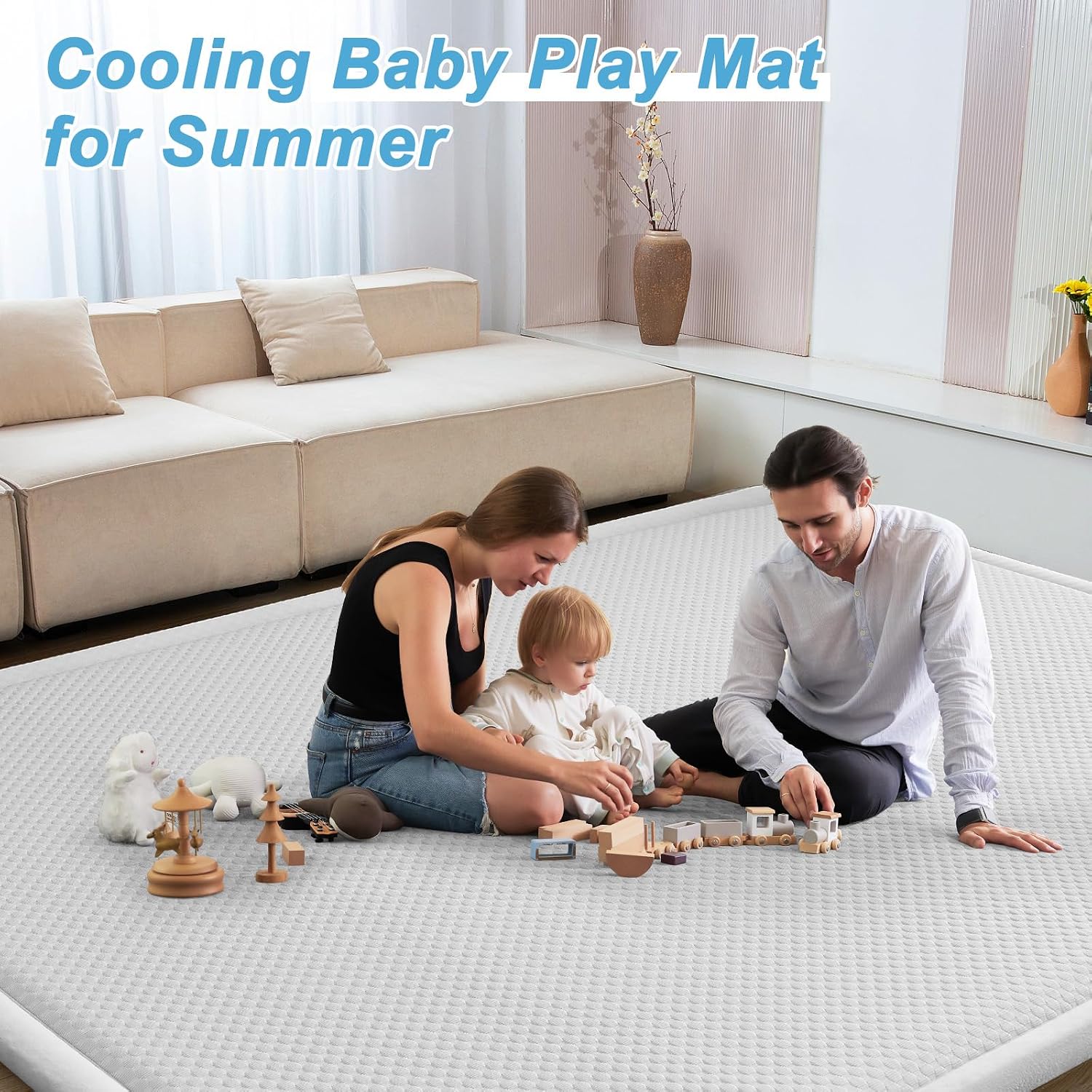 Baby Play Mat for Floor Nursery Rug Muscle Area Playroom Rug Memory Foam 59x79 Playmat Elastic Foam 1.3" Thick Crawling Mat for Babies,Toddlers, Infants, Kids(Ripple Light Grey)
