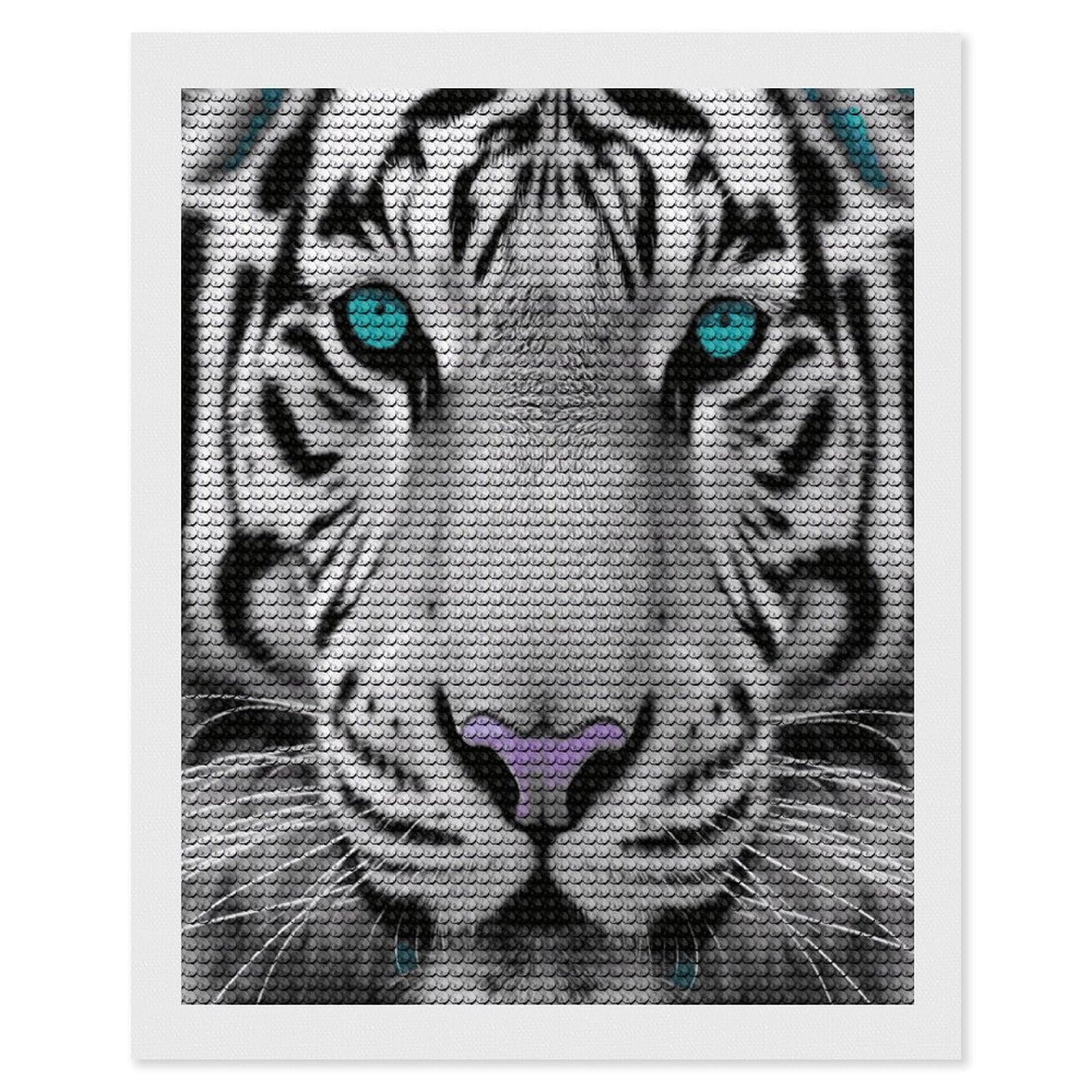 JTREHY Tiger with Teal Eyes Diamond Art Kits Personalized DIY Round Diamond Painting Kits for Beginner Full Drill Diamonds Dots Paintings for Adults Gem Art Crafts Home Decor