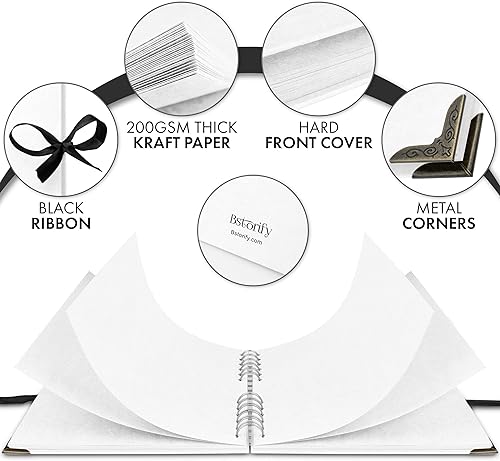 Vista 24 de Bstorify Álbum de recortes de 10 x 10 pulgadas, 70 páginas, protectores de esquina de papel kraft grueso negro, cierre de cinta, ideal para tus