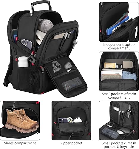 Miniatura 3 de YAMTION Mochila para laptop de 18.4 pulgadas con compartimento para zapatos para gimnasio, campamento, bolsa de viaje grande, mochila escolar para