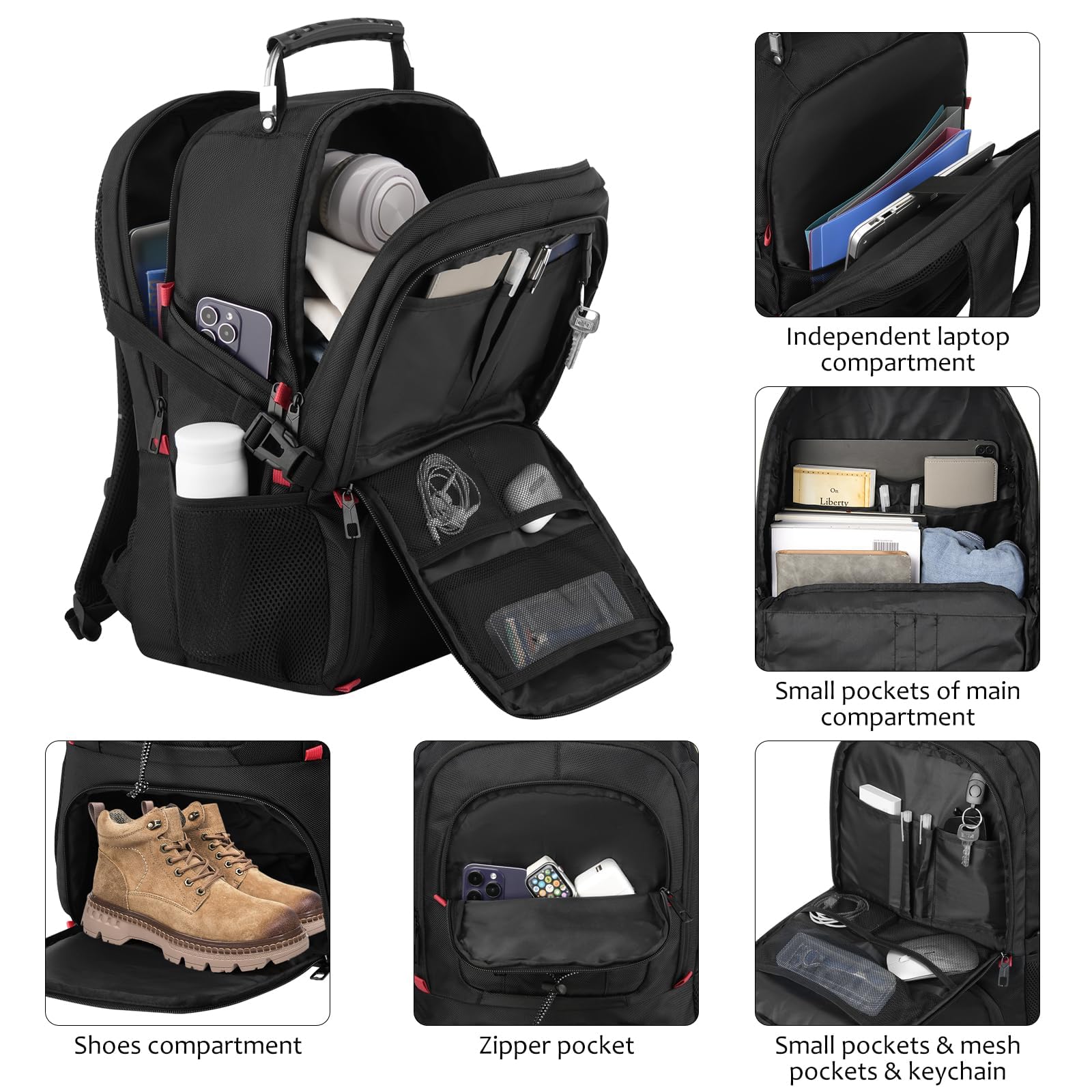 YAMTION Zaino da uomo per computer portatile da 18,4 pollici con scomparto per scarpe per palestra e campeggio, grande borsa da viaggio, zaino scolastico per ragazzi e università