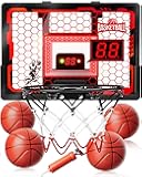 Indoor Basketball Hoop Pro for Kids, Over The Door Basketball Hoop with LED Light/Scoreboard/4 Balls- Upgraded Anti-Impact Backboard, Basketball Toys Gifts for 6 7 8 9 10 11 12 Year Old Boys