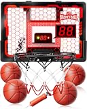 Indoor Basketball Hoop Pro for Kids&comma; Over The Door Basketball Hoop with LED Light&sol;Scoreboard&sol;4 Balls- Upgraded Anti-Impact Backboard&comma; Basketball Toys Gifts for 6 7 8 9 10 11 12 Year Old Boys