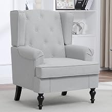 Accent Chair for Living Room, Mid Century Modern Upholstered Armchair, Wingback Chair with Tufted High Back and Solid Legs, Comfy Single Sofa Side Chairs for Bedroom, Light Grey