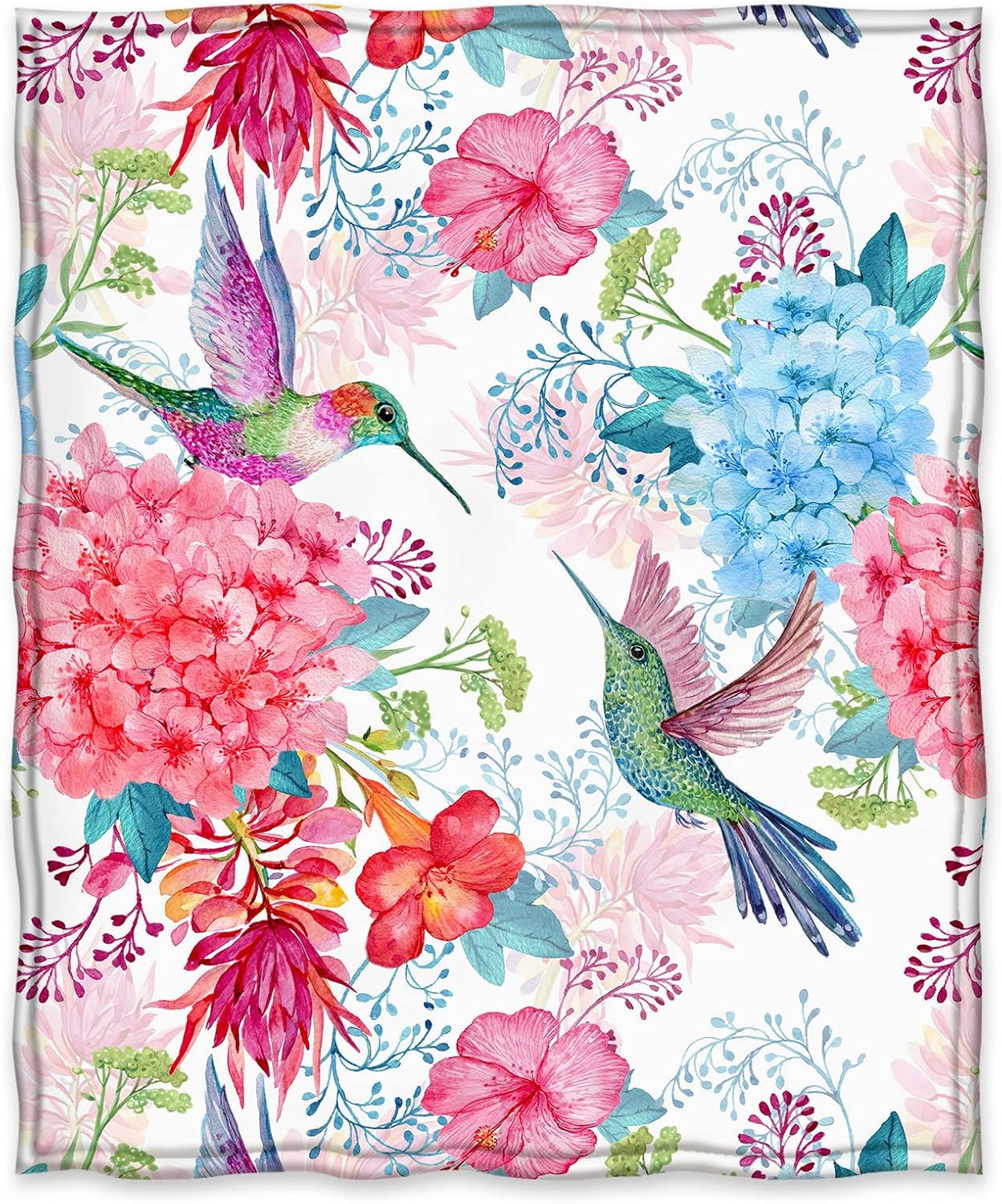 Jekeno Hummingbird Floral Blanket Bird Colorful Flowers Christian Blanket Birthday Christmas for Women Kids Girls Mom Bedroom Living Room Mother's Day Decor Plush Throw 50"x60" - Image 2