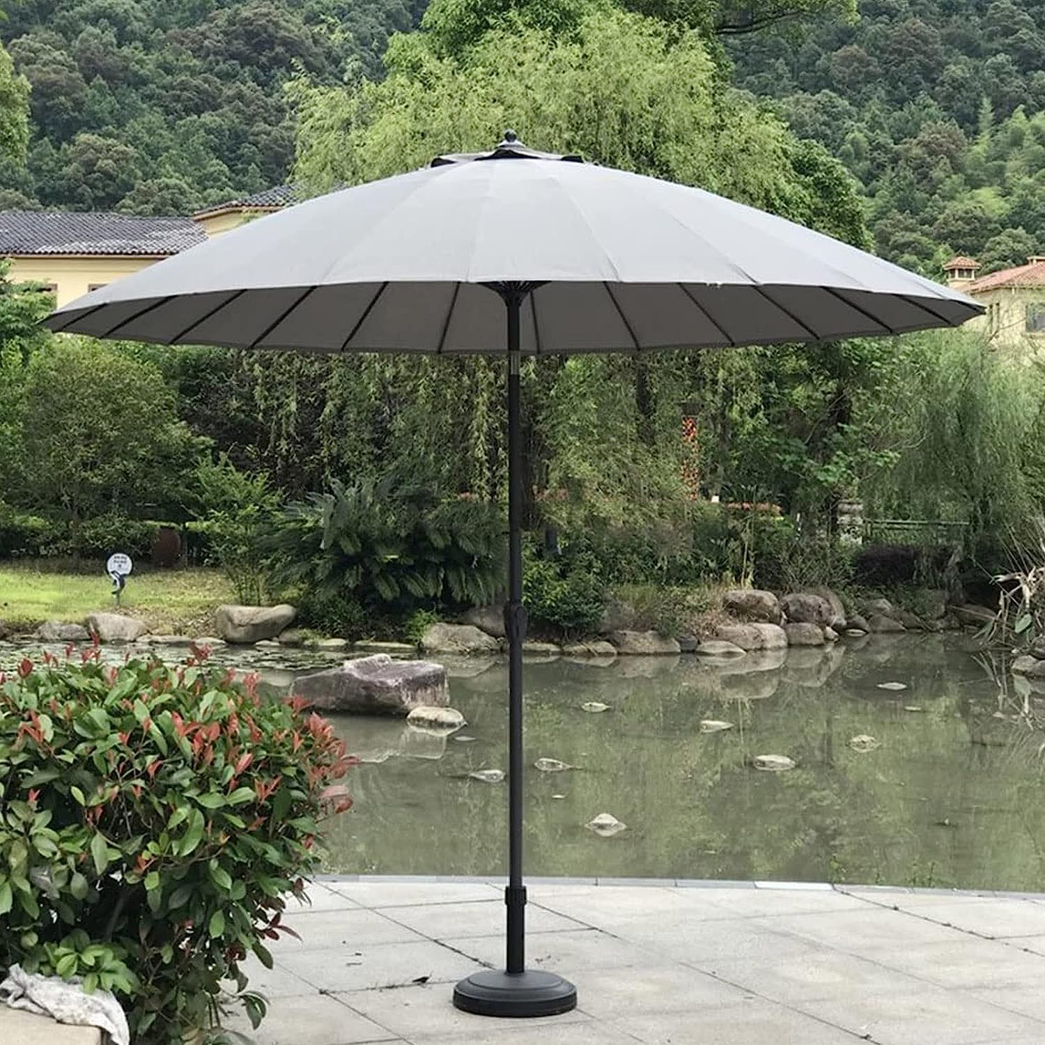 XYNSNDB Parasol Parasol ogrodowy Parasol targowy Parasol plażowy 8,8 stopy Okrągły parasol tarasowy z korbą i pochyleniem, 24 żebra Parasol zewnętrzny do ogrodu na podwórku Parasol zewnętrzny Parasol