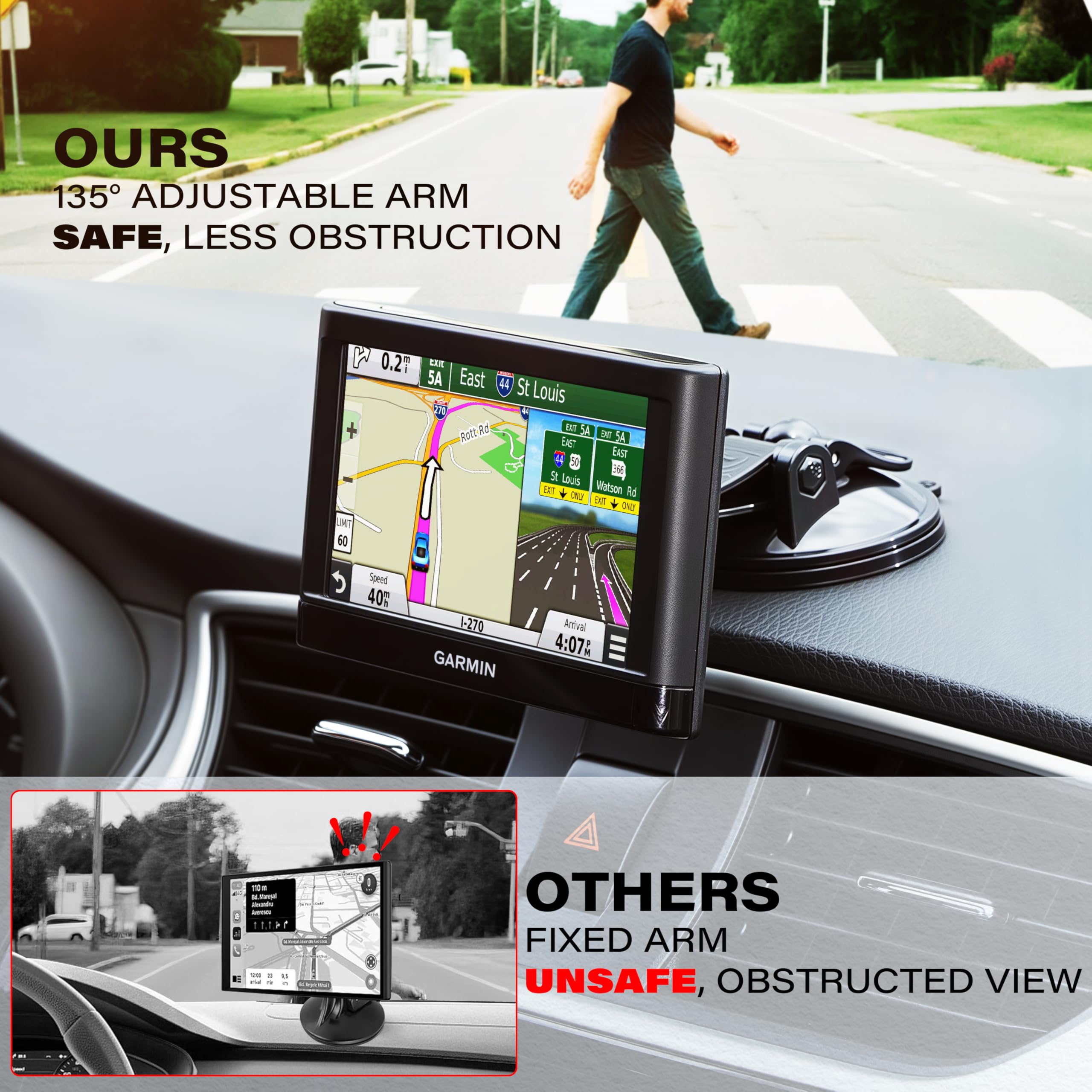 1Zero Paquete de 2 soportes ajustables con ventosa para GPS para coche