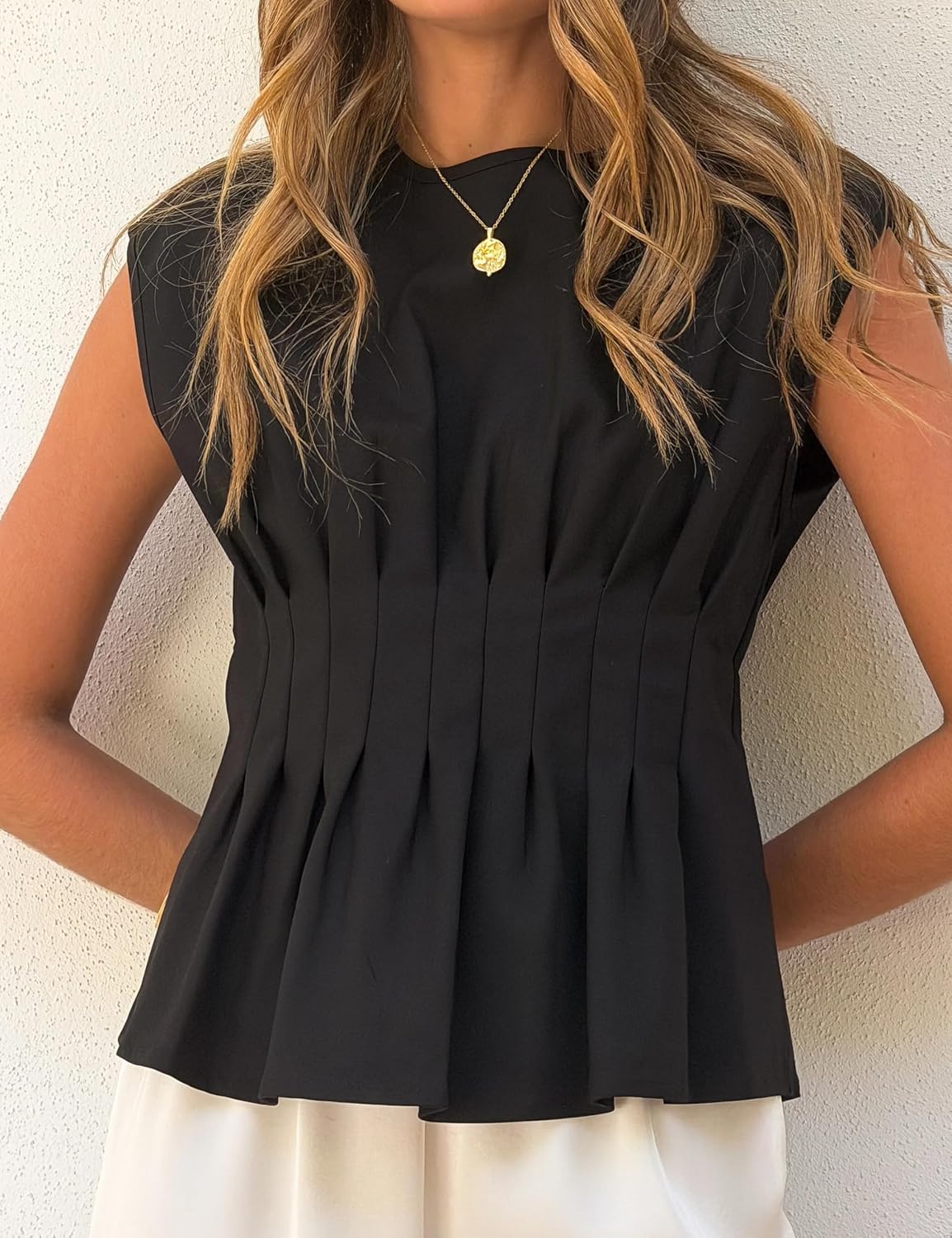 Women's Peplum Tops Short Sleeve Summer Blouses T-Shirts Dressy Casual Crew Neck Pleated Babydoll Top for Work