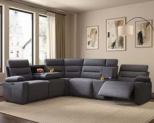 AMERLIFE L-Shaped Power Reclining Sectional Sofa, Dual Consoles, Dark Grey