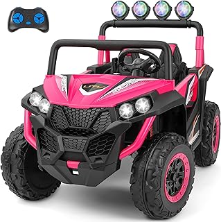 ELEMARA 2 Seater 24V Ride on Toys for Big Kids,Electric Car for Kids w/Parent Remote Control,Heavy-Duty Electric Ride On Truck w/ 4-Wheeler Suspension,5 Mph Max Speed,Bluetooth,Rainbowlight*4,Pink