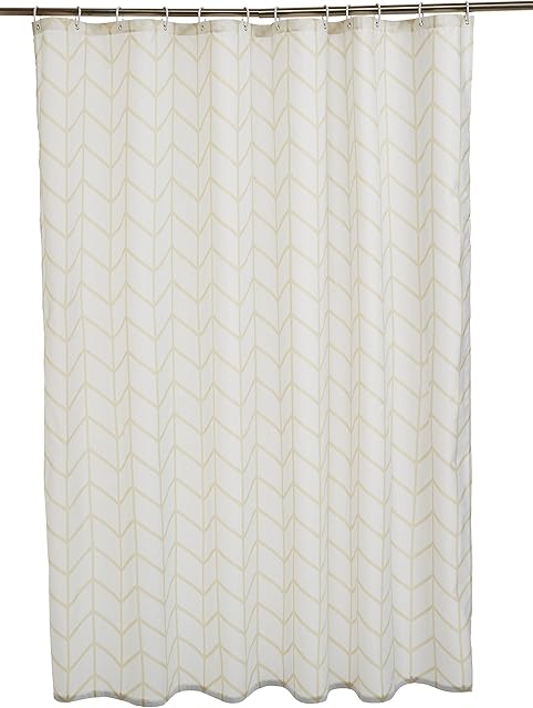 Amazon Basics Printed Fabric Shower Curtain,Natural Herringbone,180 x 180cm
