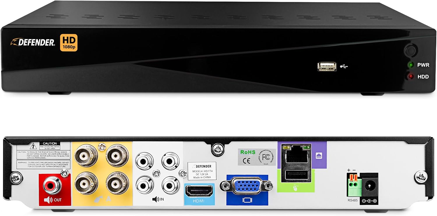Defender HD1T4 HD 1080p 4 Channel 1TB Security DVR with Mobile Viewing, Black