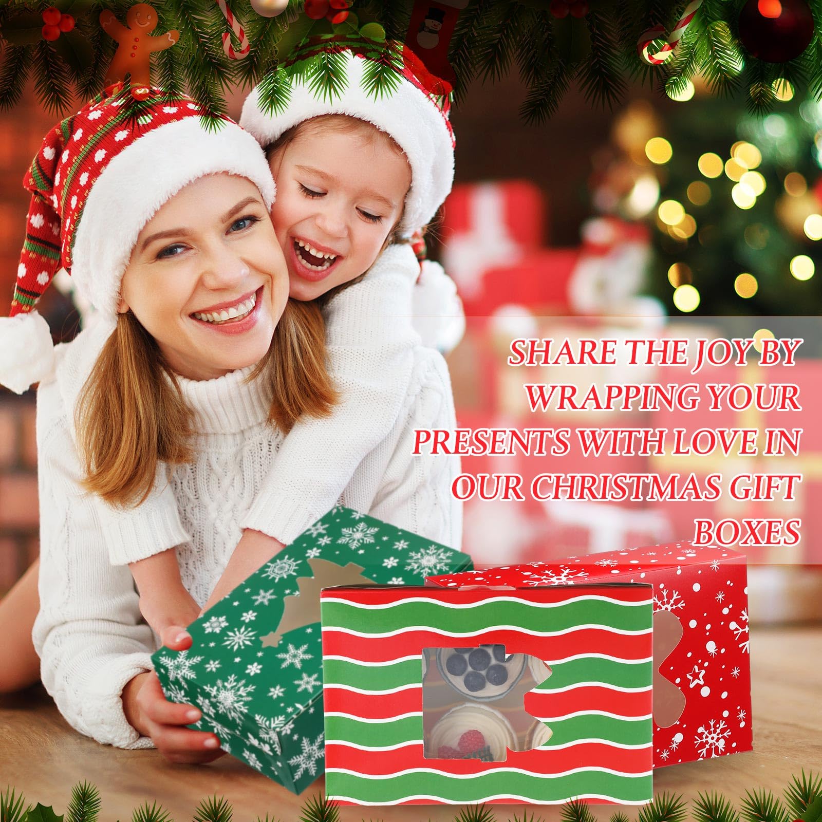 Tenceur 120 Pcs Christmas Treat Boxes Bulk Christmas Cookie Boxes with