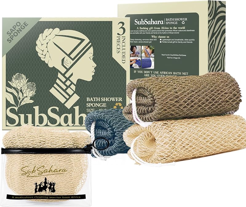 SubSahara Esponja de Rede Africana de Nylon para Banho, Pacote com 3