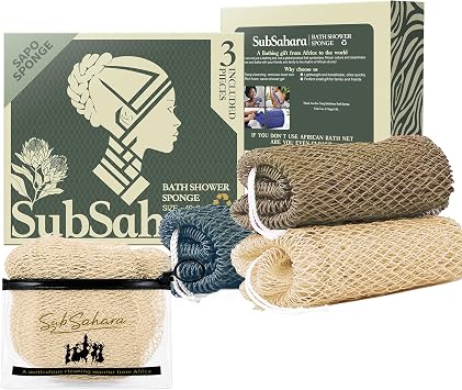 SubSahara African Net Sponge, 3 Pack 45-Inch Exfoliating Bath Scrubber