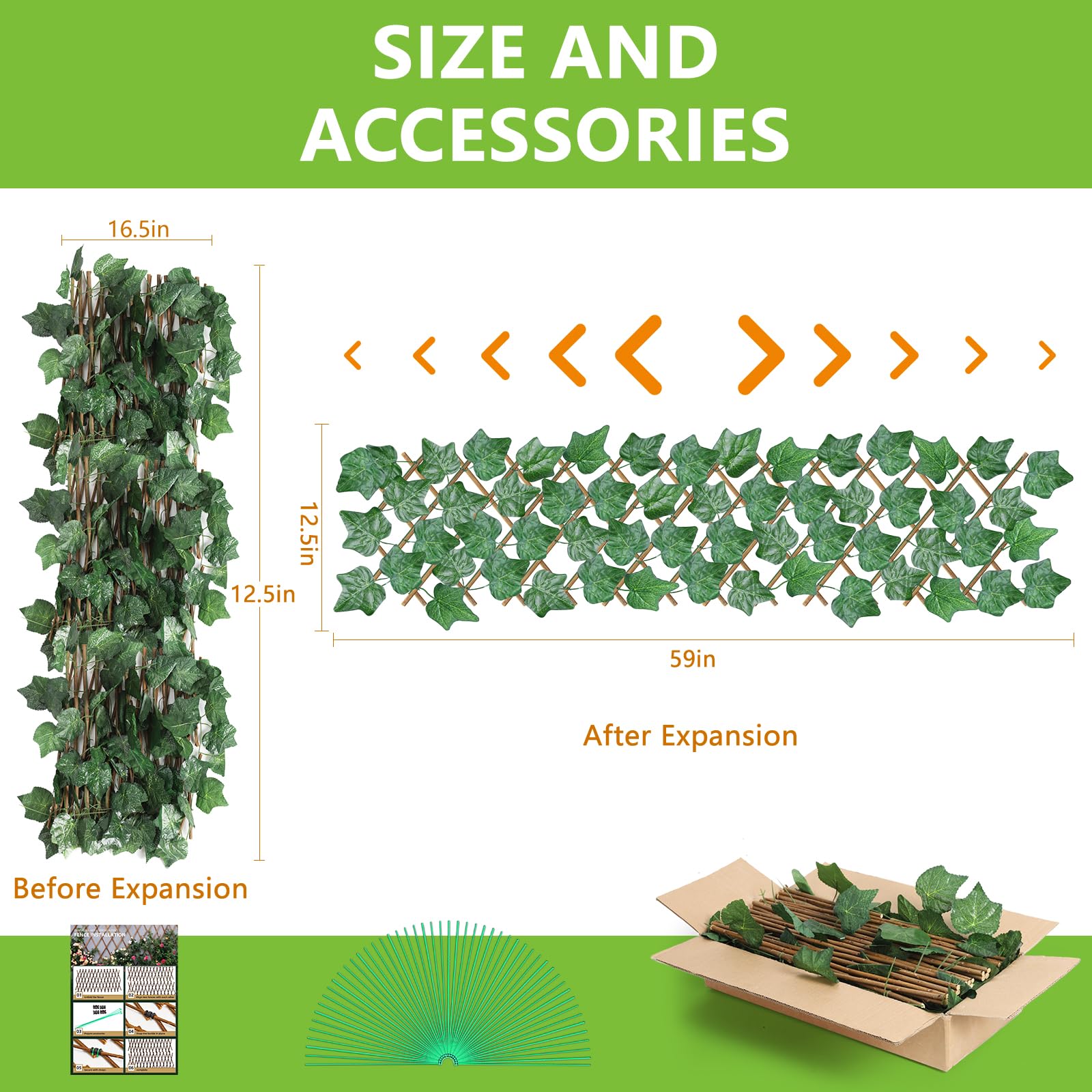 Fogein Expandable Fence Privacy Screen,3 Pack 16.5"L x 12.5"H Decorative Faux Ivy Fencing Panel,Artificial Hedges Screen for Outdoor Patio Balcony Apartment Backyard Deck Garden (Single Sided Leaves)