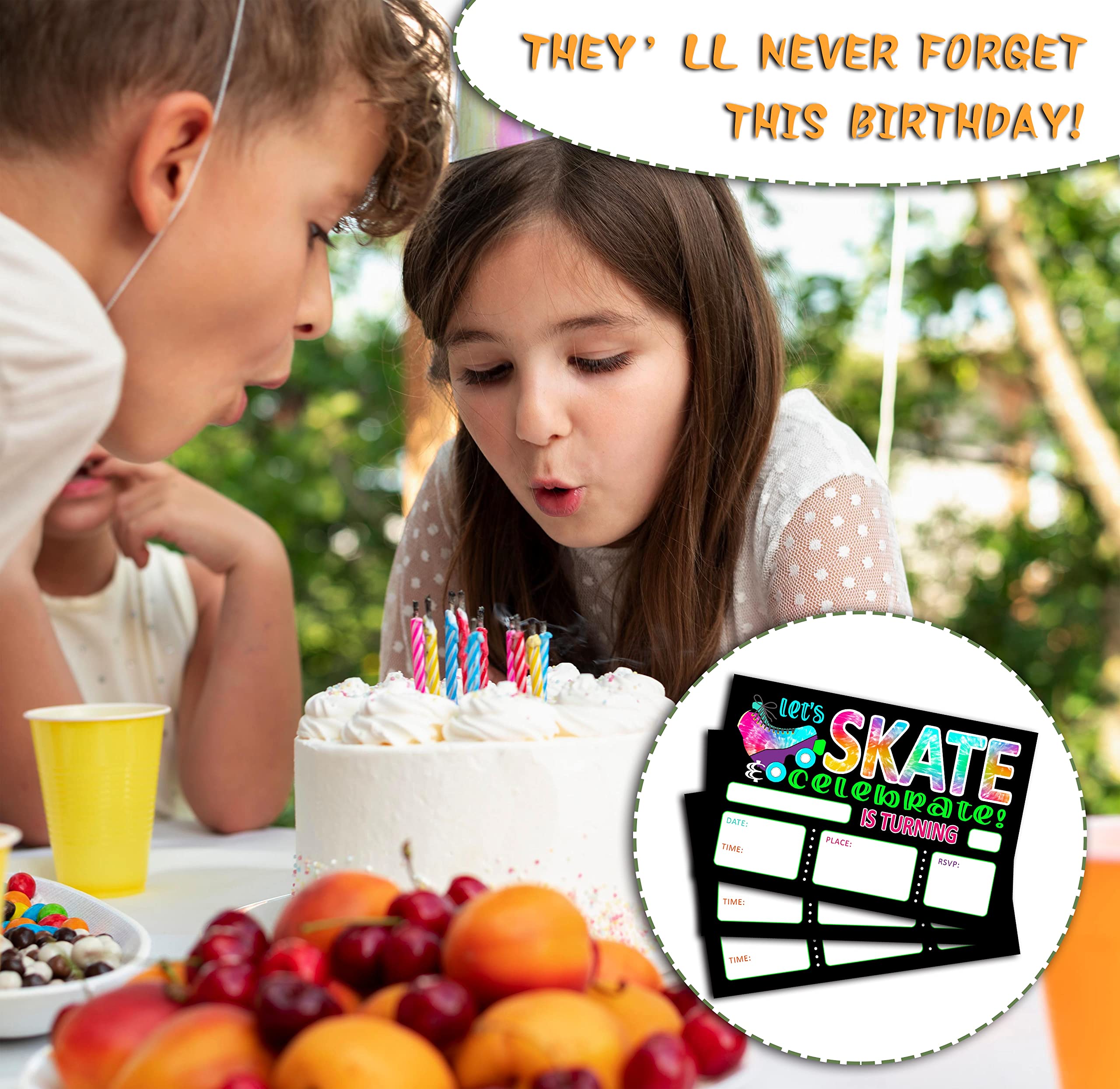 DETIHO 10 cm x 15 cm Tie Dye Motyw Łyżwiarstwa Na Impreza Urodzinowa Karty Zaproszenia Z Kopertami - Let's Skate to Celebrate - Zaproszenie na Imprezę Dla Nastolatków - 20 Zestawy - E49