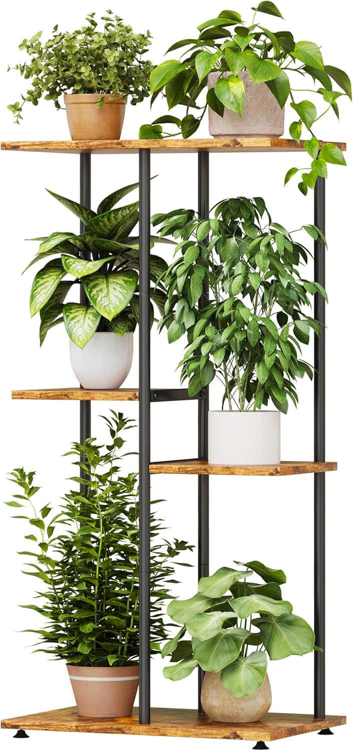 Plant Stand Indoor, Corner 4 Tier Metal Plant Shelf for Multiple Plants, Tiered Flower Pot Stands for Patio Garden Balcony Living Room Bedroom