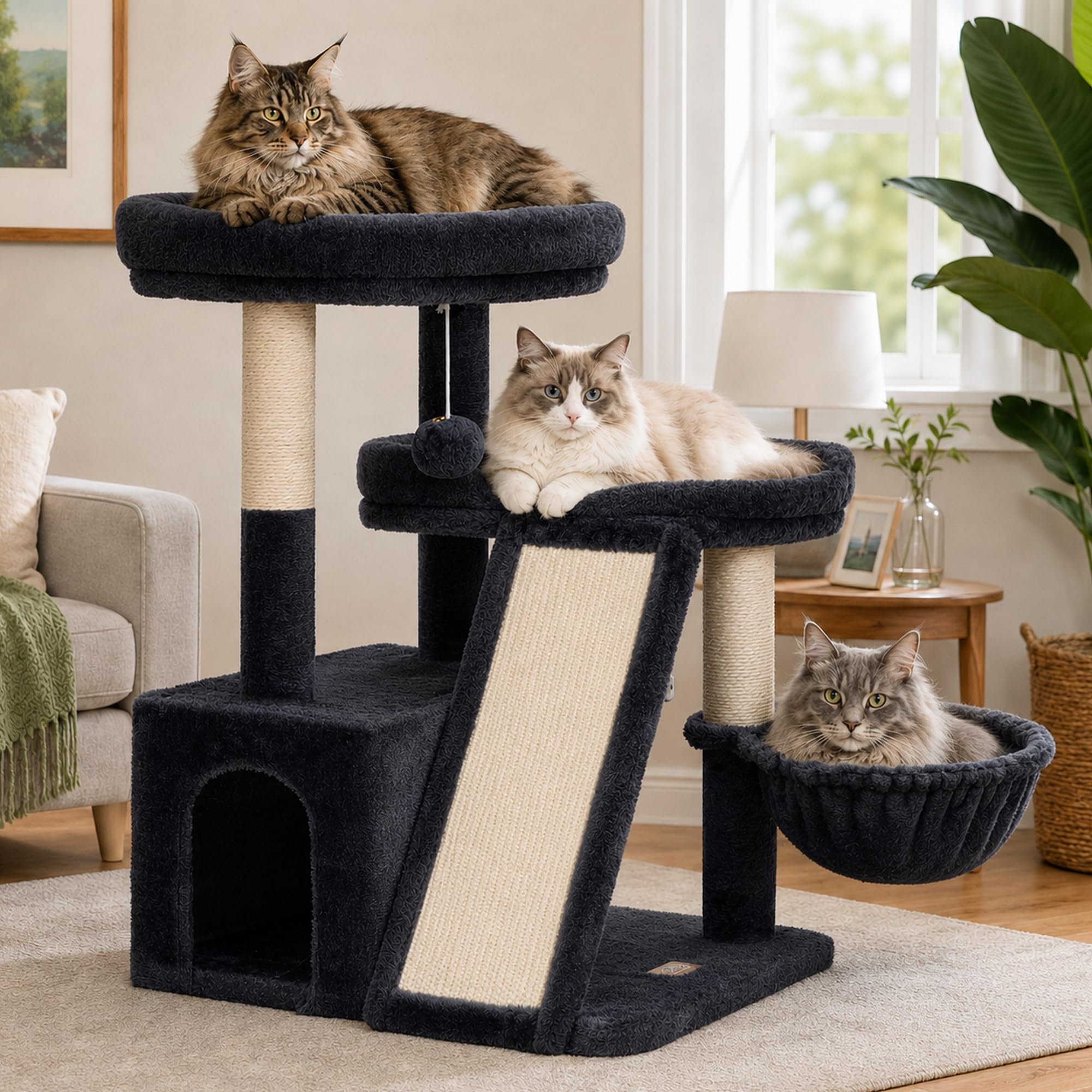 Heybly Compact Cat Tree with Big Scratcher, Multi-Level Cat Tower HCT206SG