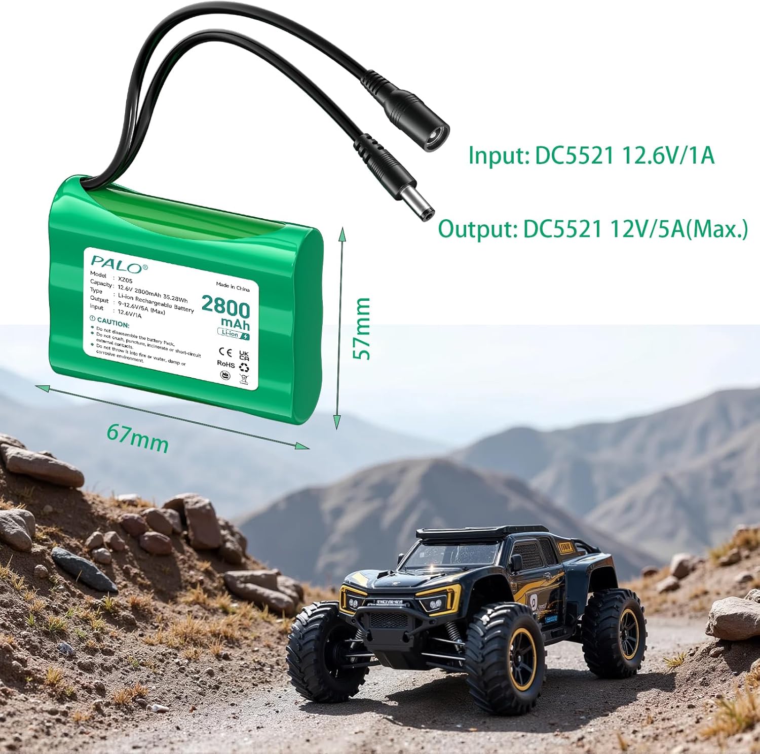 12V 2800mAh Lithium ion Battery Pack with Charger & DC5521 Connector Compatible with 12V Devices, RC Car, Solar,CCTV Camera,Electronic Organ, Bike-Light, DIY Project, Radio,Fishing Light,LED Strip - Image 3