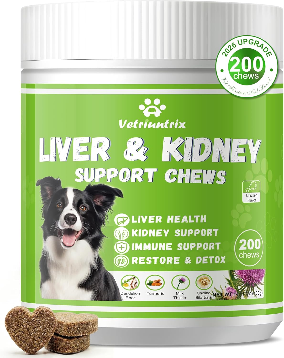 Liver Support for Dogs, Milk Thistle for Dogs – Detox, Metabolic, Dog Multivitamin Supplement for Liver and Kidney Support & Immune Health, 200 Soft Chews