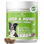 Dog Liver Support Chews with Milk Thistle, Liver and Kidney Supplement for Metabolic, Detox, Immune Health, Chicken Flavor, 200 Soft Chews