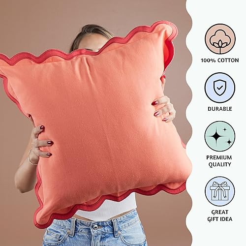 Miniatura 2 de Folkulture Fundas de almohada de 18 x 18 pulgadas, juego de 2 fundas de almohada festoneadas, fundas de almohada decorativas para sofá para sala de