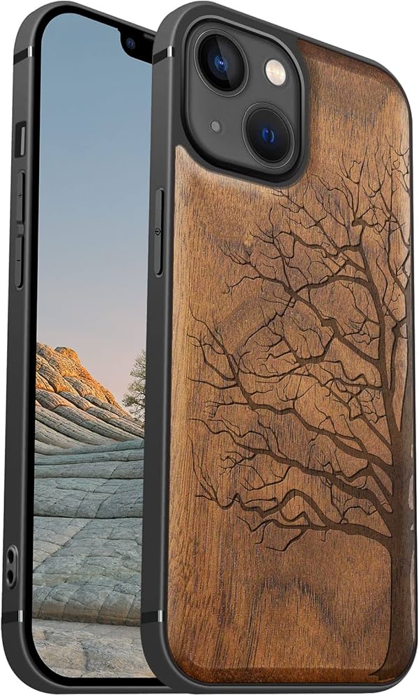 Carveit Magnetic Wood Case for iPhone 13 Case [Hard Real Wood