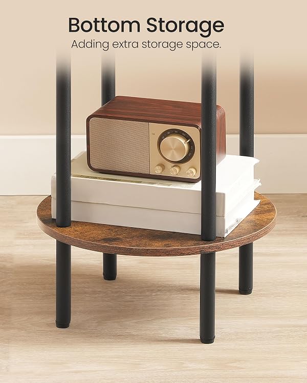 CHOEZON Side Table Set of 2, 2-Tier Round End Table, Small Nightstand with Sturdy Metal Tube, Industrial Coffee Table, for Living Room, Bedroom, Rustic Brown and Black TBZ01P2BF by CHOEZON - Image 9