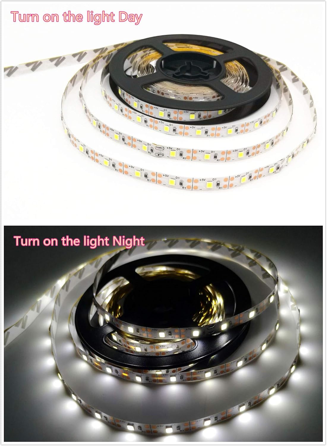 Led Strip Lights Battery Powered, Battery Led Light with Led Light Battery Powered Flexible Ribbon Light, 300leds Cool Warming-5M / 16.4ft (White) (White)