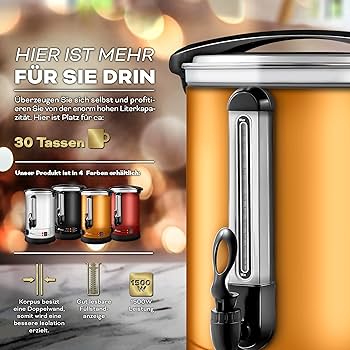 Wasserkocher 10 Liter 950W – Edelstahl, Thermostat-gesteuert, Füllstandsanzeige, Auslaufhahn, ideal für Glühwein, Tee & mehr, sicherer Betrieb | STABILO ...mehr als nur Baumarkt
