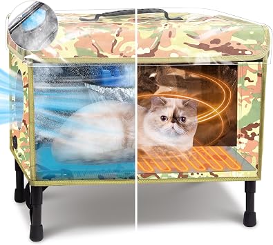 Stray Cat Shelter House for Indoor and Outdoor Summer, Waterproof, Fully Insulated Shelter for Feral Cats Outdoor Animal House Beds w Heating Pad, Escape Door Shelter, Bowls-20"x13.5"x13.5"